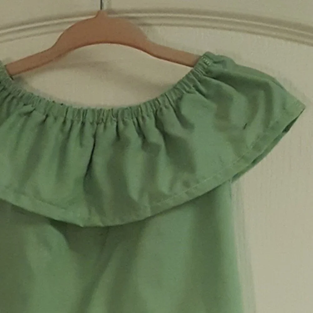 Boutique Green Boho Off Shoulder Ruffle Top